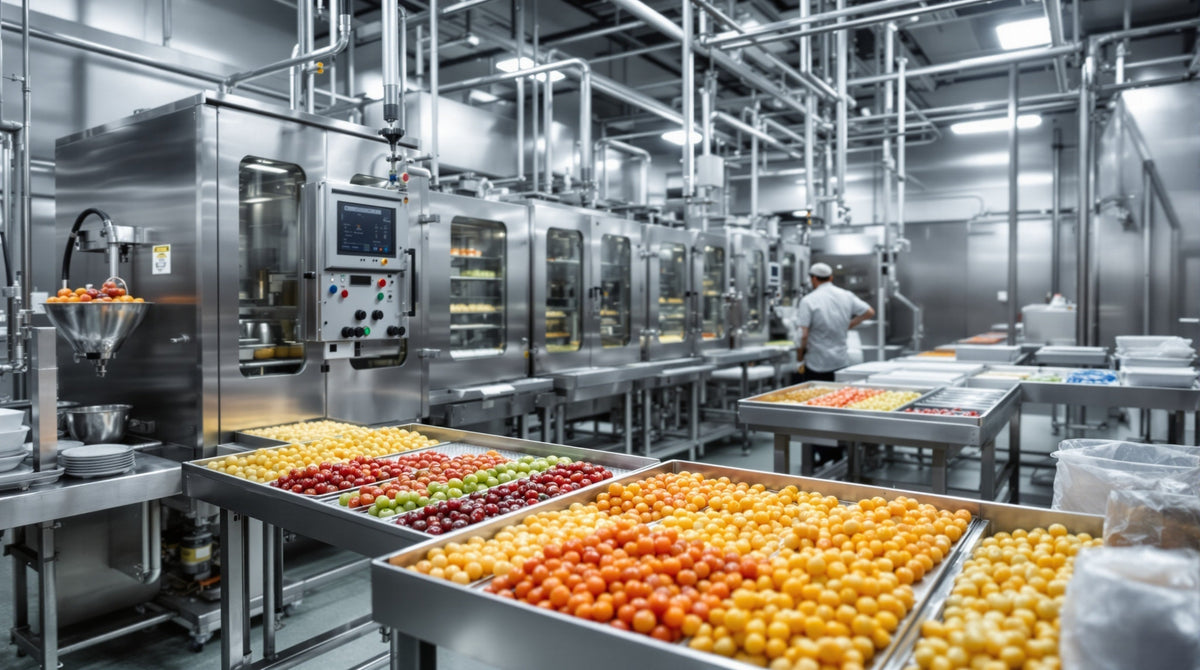 Food processing facility with produce on sorting lines