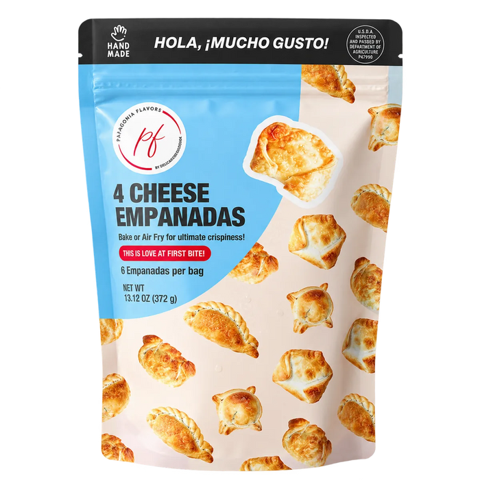 PF Empanadas 4 Cheese retail bag containing 6 frozen empanadas