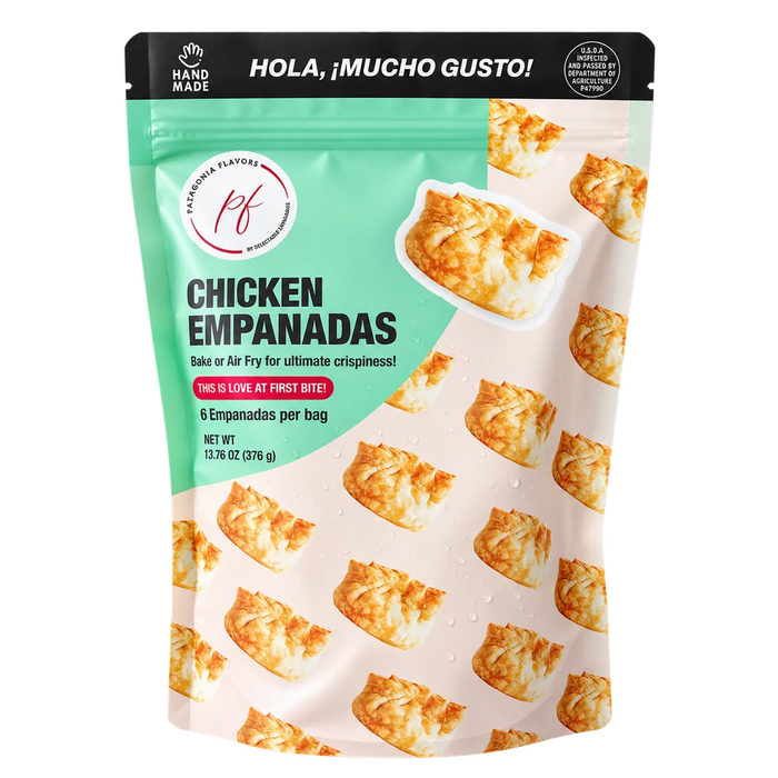 PF Empanadas Chicken retail bag containing 6 frozen empanadas