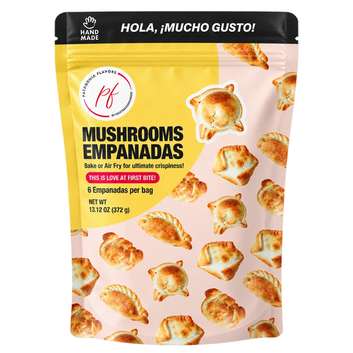 PF Empanadas Mushroom retail bag containing 6 frozen empanadas