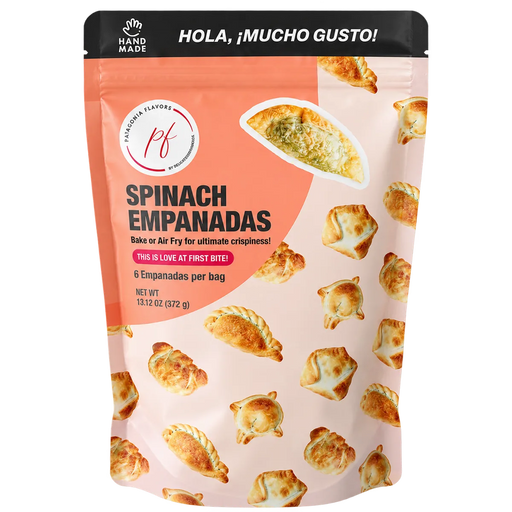 PF Empanadas Spinach & Cheese retail bag containing 6 frozen empanadas