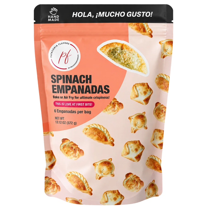 PF Empanadas Spinach & Cheese retail bag containing 6 frozen empanadas